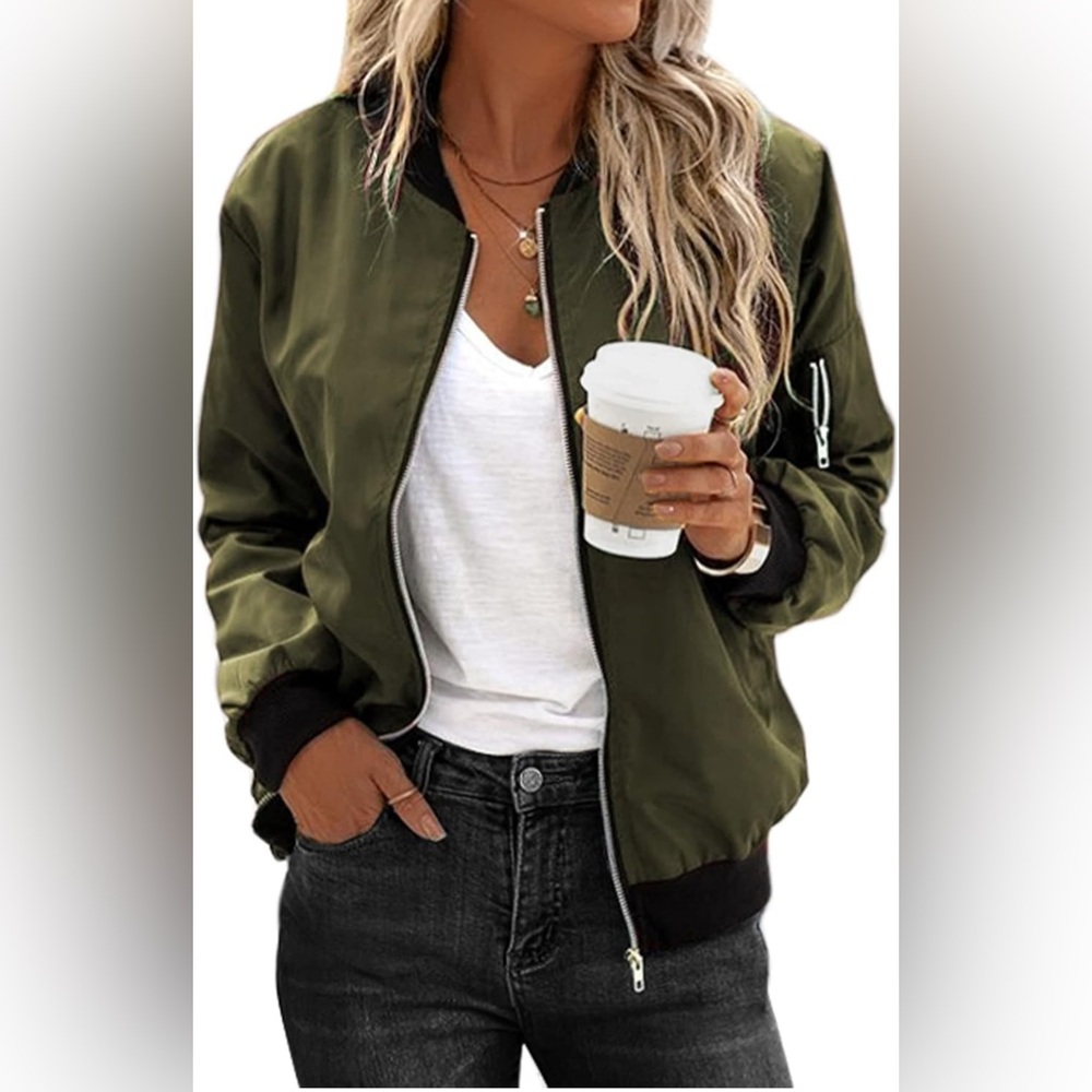 Ladies hunter green bomber jacket